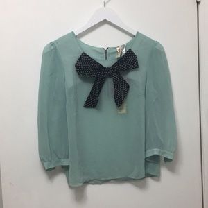 Green Bow Front Blouse